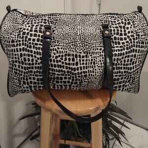 Nylon Black and White Animal Pattern Inspired Duffle Bag With Double Sho Straps